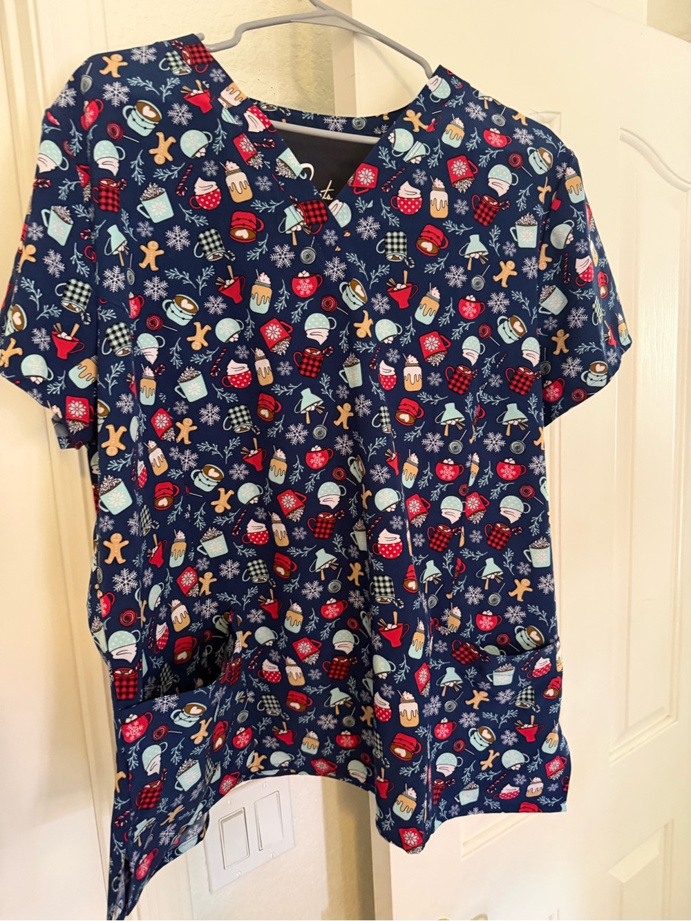 Women’s Navy Holiday Print Scrub Top